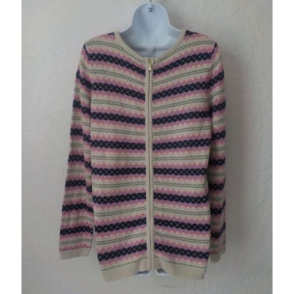 Talbots Knit Cardigan Sweater Women Medium Geometric Stripes Back Full Zip NWT - Picture 3 of 11